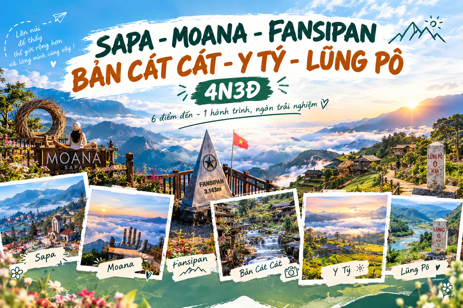 SAPA - MOANA - FANSIPAN- BẢN CÁT CÁT - Y TÝ - LŨNG PÔ 4N3Đ